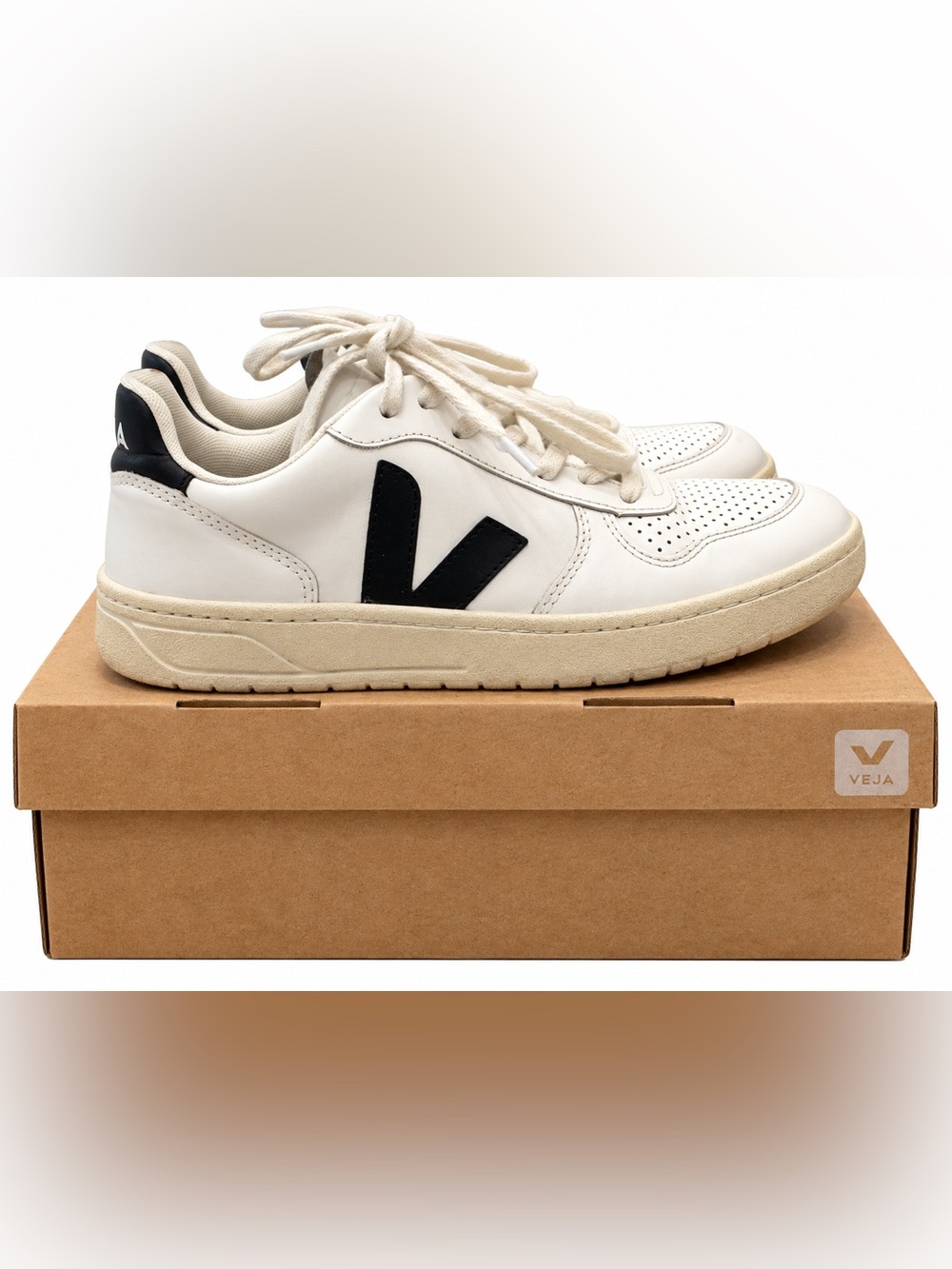 Veja Women's White Leather Sneakers with Black V
